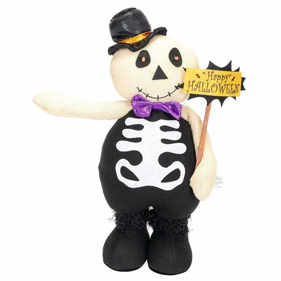 Skeleton w Led Eyes & Happy Halloween sign  Standing Doll  NEW - Picture 2 of 8